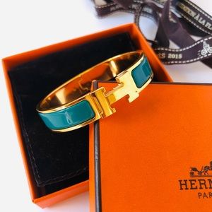 Hermes Clic Clac H Bracelet in Green/Gold plated